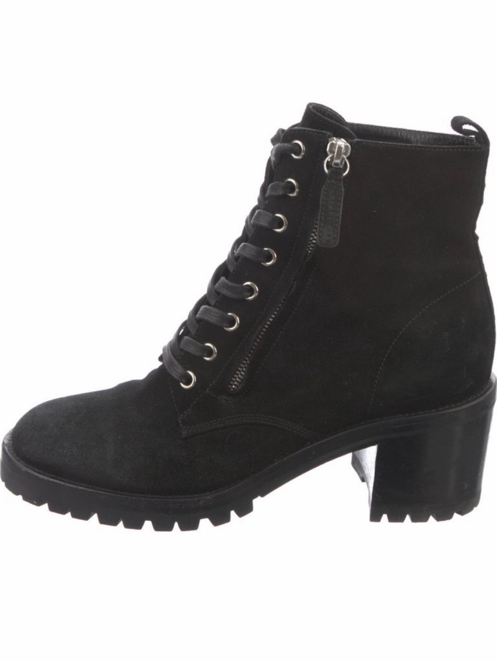 Gianvito Rossi Black Suede Lace-Up Block Heel Ankle Boots